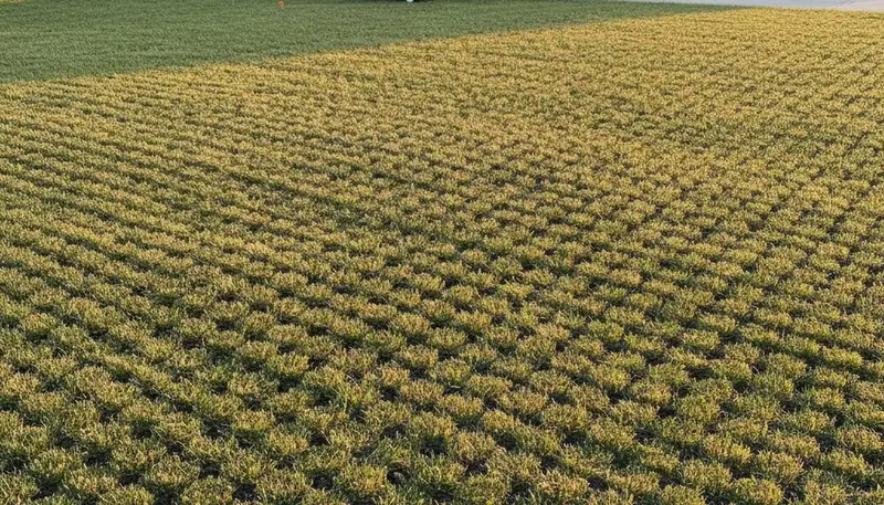 Professional lawn aeration coverage pattern on residential lawn in Evansville, IN by Chop Chop Landscaping