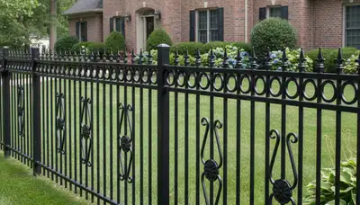 Black ornamental metal fence installation in Evansville, IN by Chop Chop Landscaping