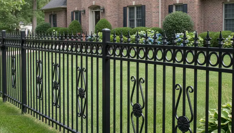 Black ornamental metal fence installation in Evansville, IN by Chop Chop Landscaping