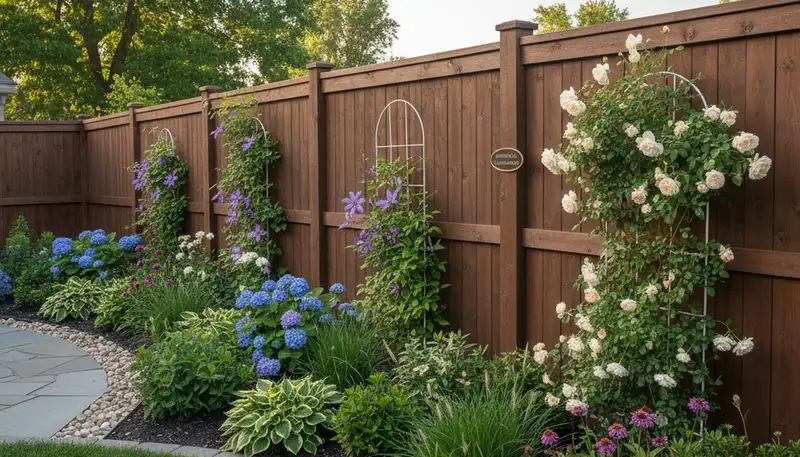 Wood fence with flowering landscape design by Chop Chop Landscaping in Evansville, IN