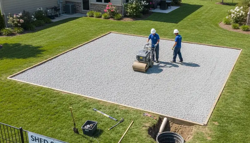 Professional shed foundation preparation by landscaping experts in Evansville, IN