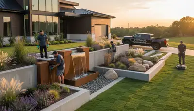 Landscaping crew serving Evansville, IN with professional lawn and landscape services