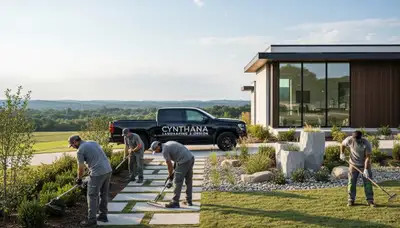 Landscaping team providing lawn care and yard maintenance in Evansville, IN