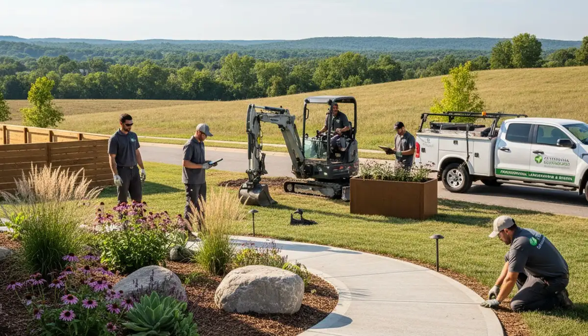 Landscaping crew serving Evansville, IN with professional lawn and landscape care