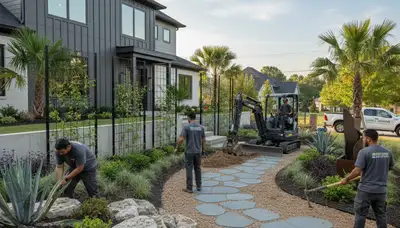 Landscaping crew in Evansville, IN providing professional yard and lawn care services