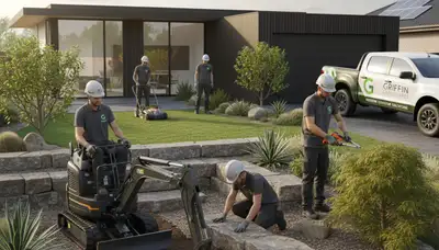 Landscaping crew serving Evansville, IN providing professional lawn and yard care services