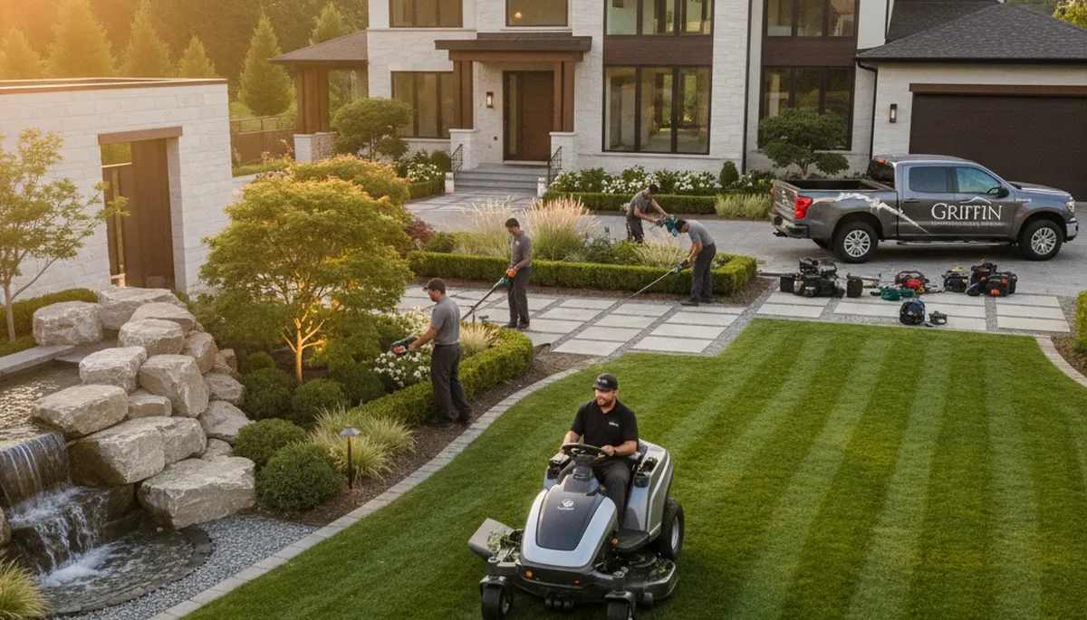 Landscaping crew serving Evansville, IN with professional lawn care and outdoor maintenance services
