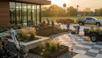 Landscaping team serving Evansville, IN with professional lawn care and outdoor maintenance services