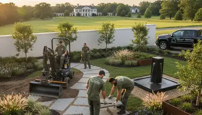 Landscaping team providing lawn care and landscape maintenance in Evansville, IN
