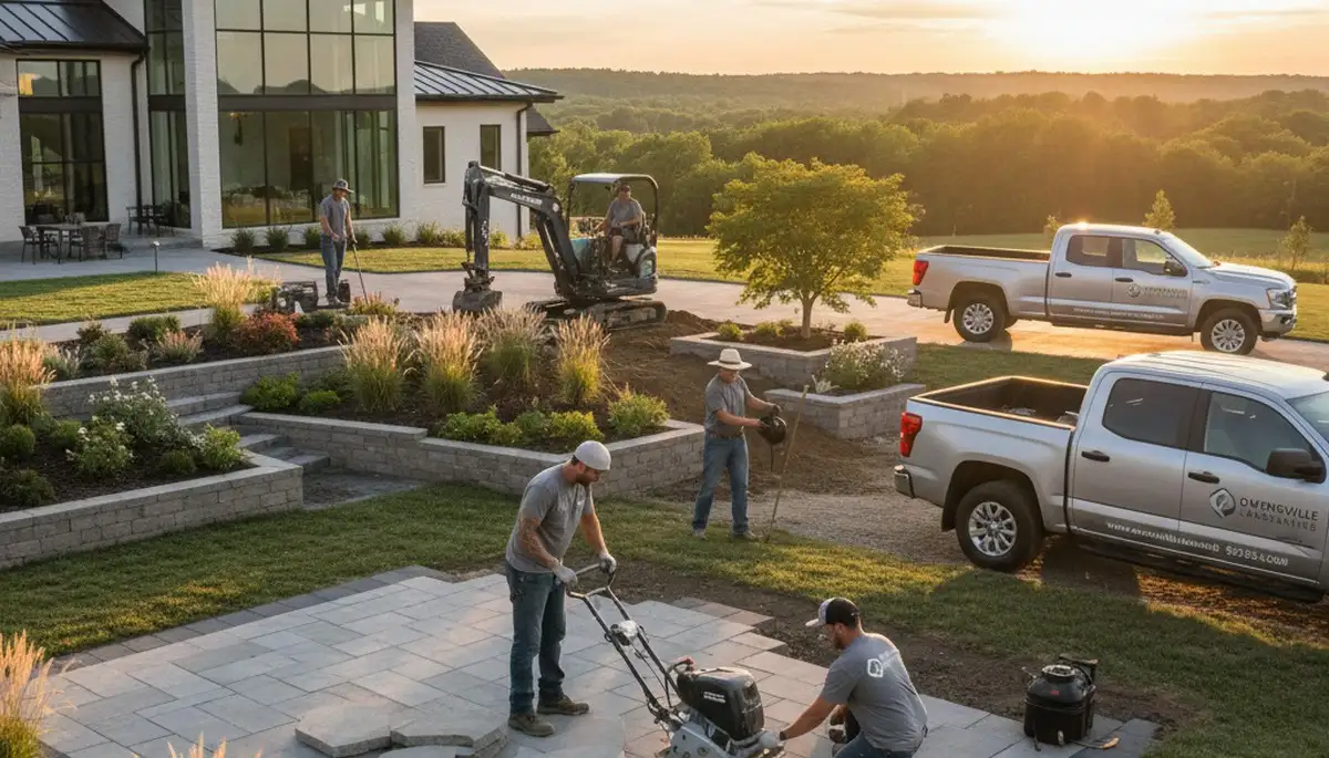 Landscaping crew serving Evansville, IN with professional lawn and landscape maintenance