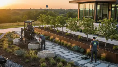 Landscaping crew serving Evansville, IN with professional lawn and landscape maintenance