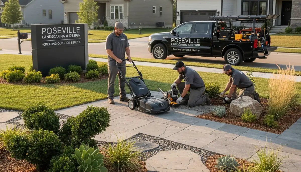 Landscaping crew serving Evansville, IN with professional lawn and yard maintenance services