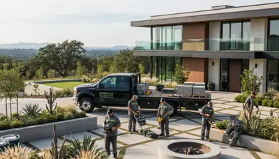 Landscaping service team in Evansville, IN providing lawn care and landscape maintenance