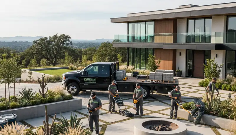 Landscaping service team in Evansville, IN providing lawn care and landscape maintenance