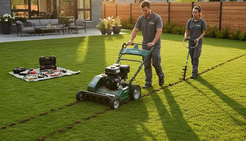 Professional lawn aeration service improving grass health in Evansville, IN by Chop Chop Landscaping
