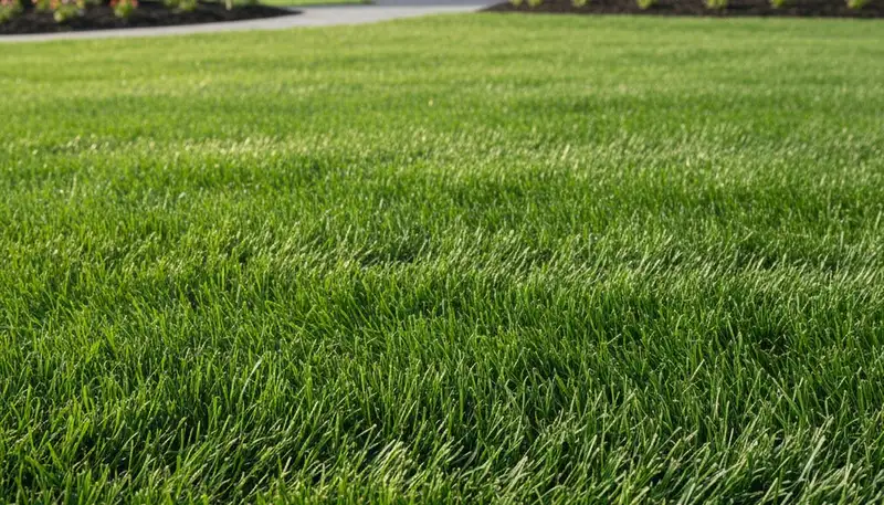 Lush, weed-free residential lawn showing expert landscaping results in Evansville, IN