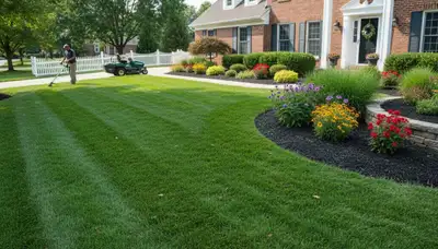 Pristine residential lawn showing expert maintenance and healthy turf by Chop Chop Landscaping in Evansville, IN