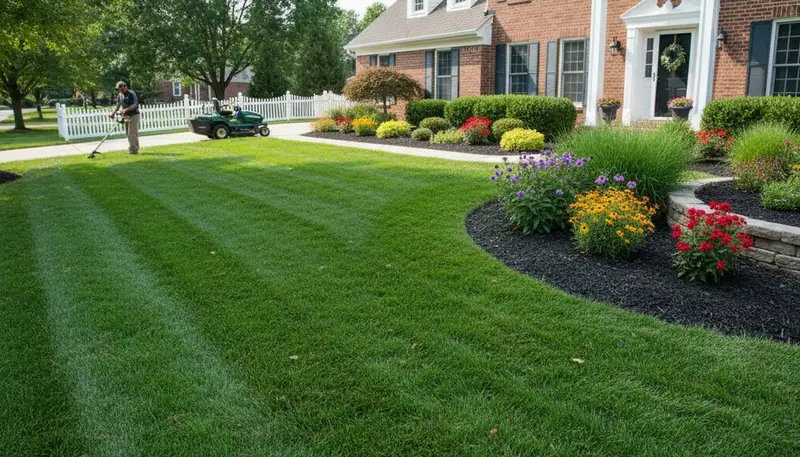 Pristine residential lawn showing expert maintenance and healthy turf by Chop Chop Landscaping in Evansville, IN