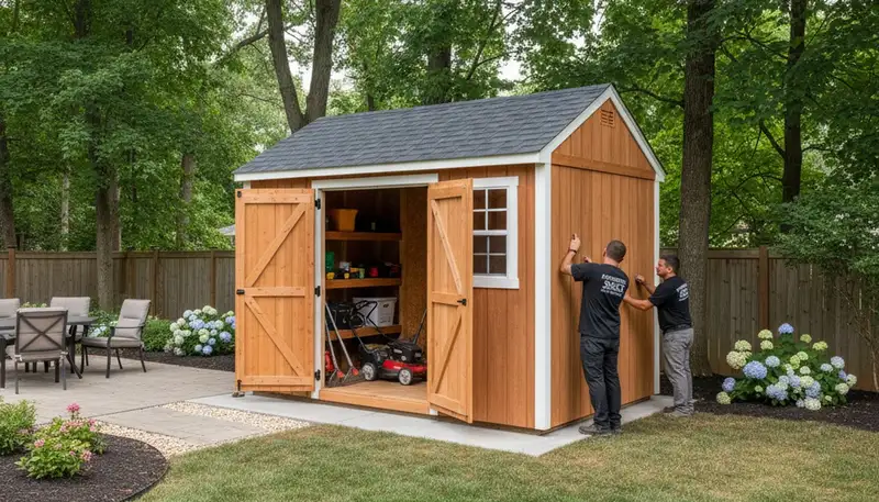 New backyard shed installation with solid foundation by Chop Chop Landscaping in Evansville, IN