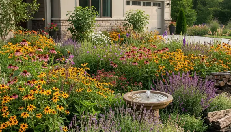 Native pollinator garden with bee‑friendly flowers by Chop Chop Landscaping in Evansville, IN