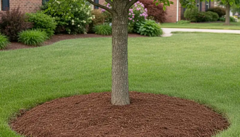 Professional tree mulch ring installation by Chop Chop Landscaping in Evansville, IN