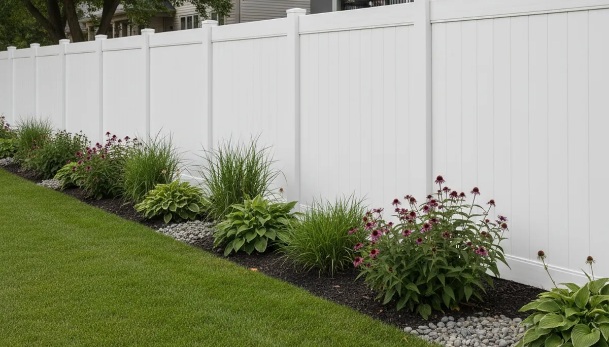 White wooden privacy fence installation by Chop Chop Landscaping in Evansville, IN