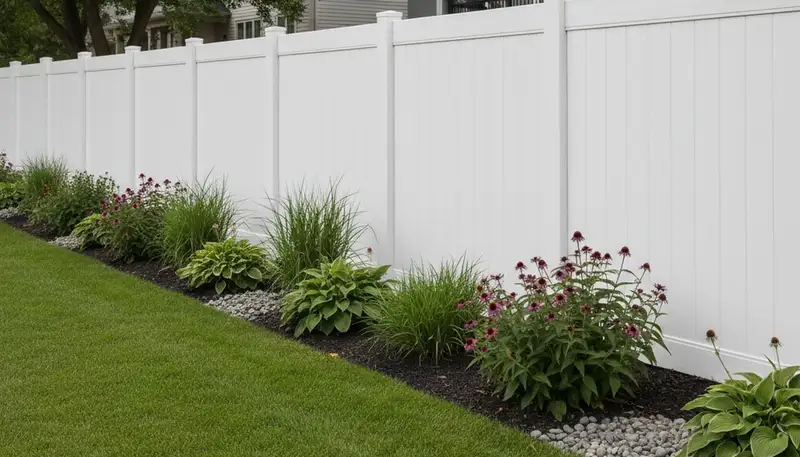 White wooden privacy fence installation by Chop Chop Landscaping in Evansville, IN
